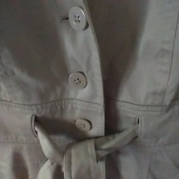 Calvin Klein Cap Sleeve Band Collar Button Front‎ Sash Belt Beige Dress Size 10 - Picture 8 of 11